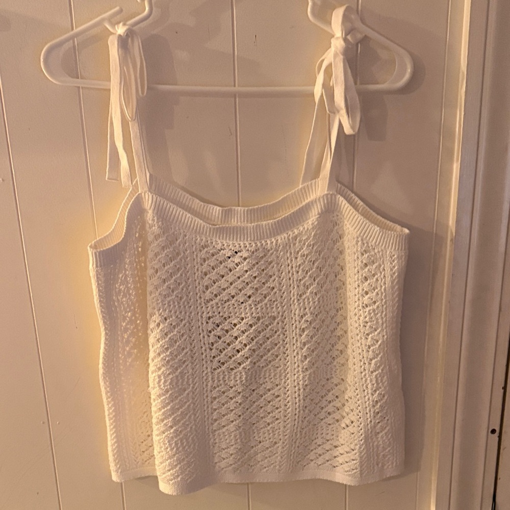 Universal Thread White Knit Tie-Shoulder Tank Top